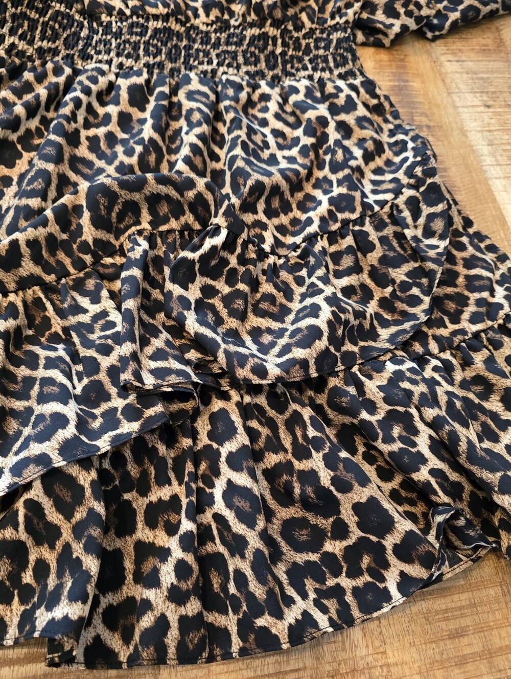 Michael Kors Leopard Print Long Sleeve Smocked Ruffle "JULIA" Dress Fall Style - Picture 16 of 16